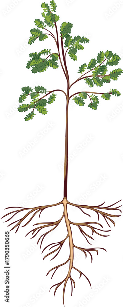 Naklejka premium Abstract deciduous tree with root system isolated on white background