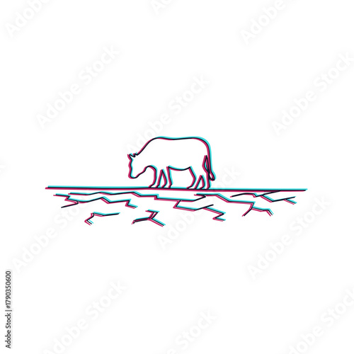 Cow grazing on barren land representing the concept of Climate Change  