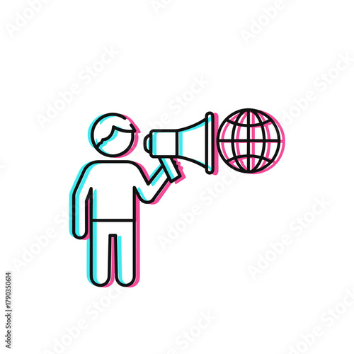 Person using megaphone to promote climate action with Earth symbol  