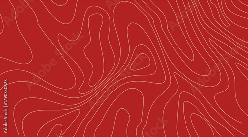 Striking red background featuring organic flowing lines that create a minimalist yet dynamic pattern, evoking topography and a sense of fluid movement across the plane