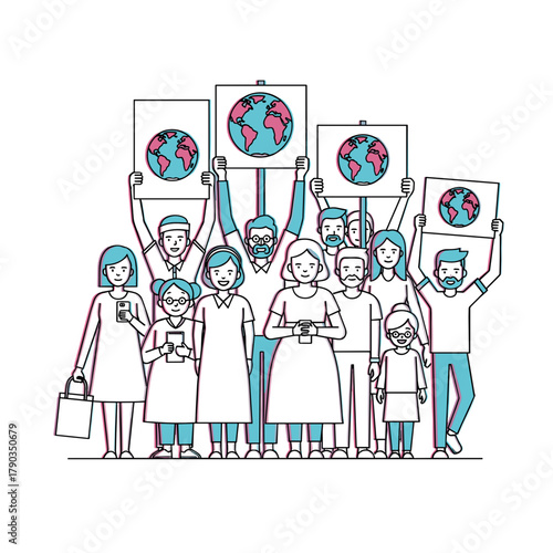 Diverse group of people protesting for climate change awareness  