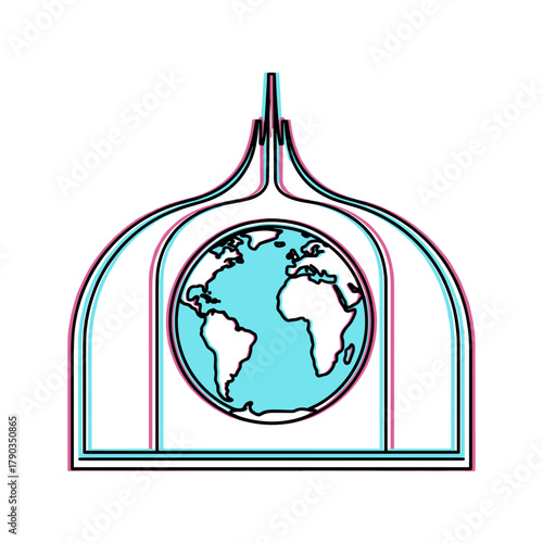 Stylized Earth enclosed in a dome representing Climate Change concept  