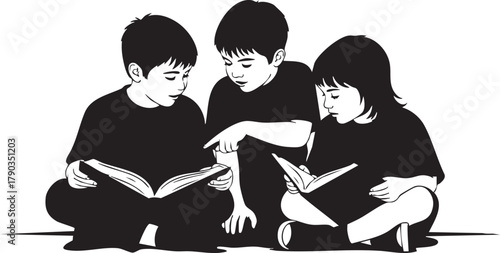 mother reading with her children silhouette