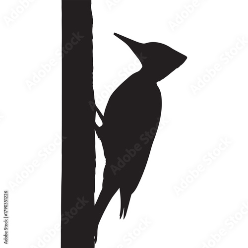 Woodpecker Silhouette on Tree Trunk – Minimalist Black Icon of Wildlife and Nature