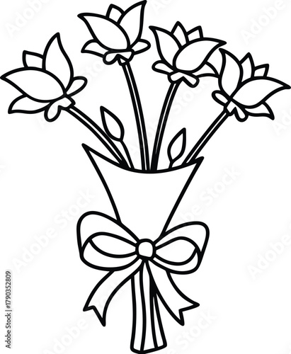 single line flower bouquet tied 