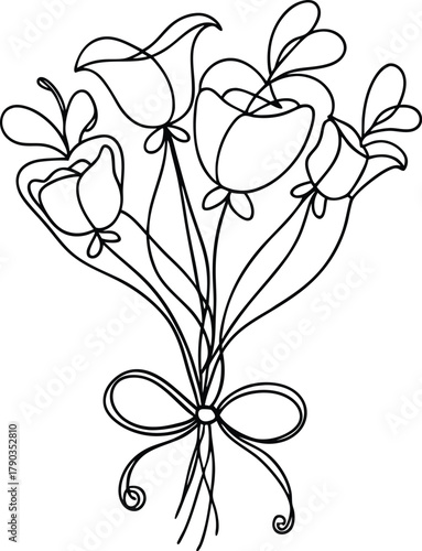 single line flower bouquet tied 