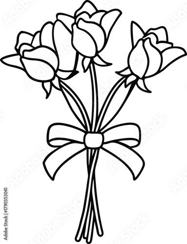 single line flower bouquet tied 