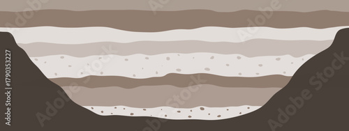 Layered brown soil and rock subsurface. Soil layer cross section