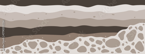 Layered brown soil and rock subsurface. Soil layer cross section