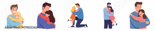 Diverse Flat Illustration of Affectionate Father Child Bonding Moments Set
