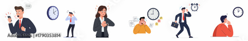 Flat Illustration People Feeling Stressed and Overwhelmed About Time Management