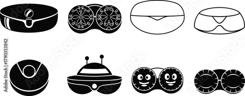 Robot vacuum cleaner icons, smart home device, cleaning technology, modern household appliance, floor cleaning robot, vector illustration, automatic cleaner design.