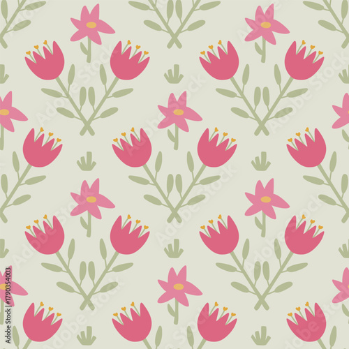 Flower seamless pattern. Pink background.