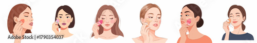 Flat Design Beauty Routine with Young Woman Applying Makeup Illustration