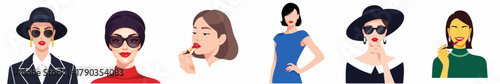 Stylish Flat Portraits of Fashionable Women in Diverse Poses Illustration