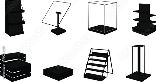Retail display stands, store fixtures, product showcase, shelving units, promotional signage, merchandising tools, minimalist design, commercial layout, shop furniture, visual marketing