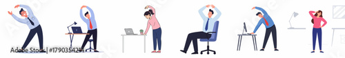 Diverse Collection of Office Worker Stretching Exercise Routine Illustration