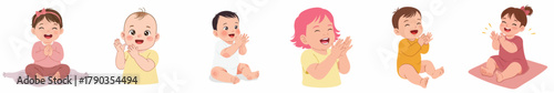 Cartoon Colorful Illustration Happy Baby Clapping Hands Toddler Collection