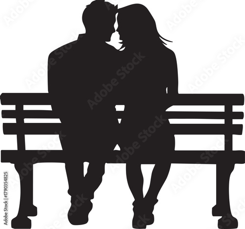 Vector of a Romantic Couple in Love Sitting on a Park Bench