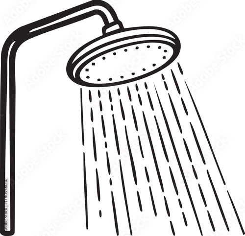 Vector of a Shower Head with Flowing Water Illustration Icon