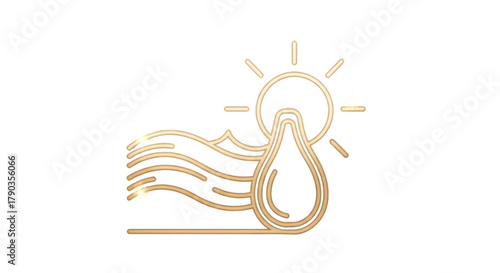 Golden drop of water glistening under the bright sun, symbolizing purity and natural energy.