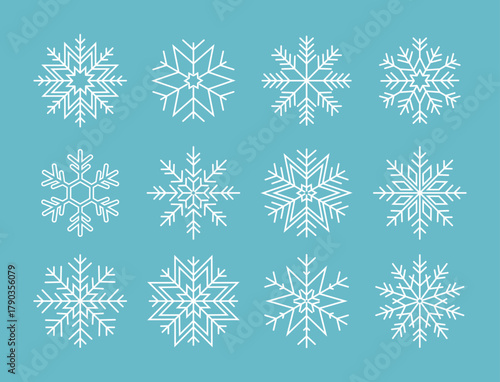 Set of snowflake with different ornaments. Vector illustration