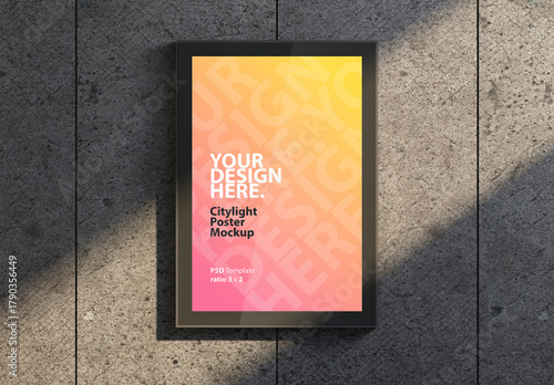 City light Poster Mockup on concrete wall front view