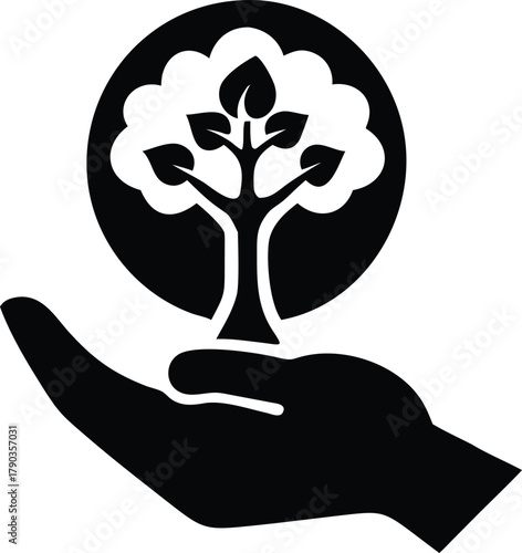 tree growing inside a human hand silhouette logo