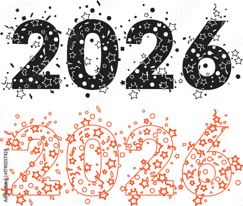 Stylish 2026 New Year Illustration with Festive Patterns and Confetti Graphic Design