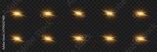 Set of light flashes and light and explosion effect.