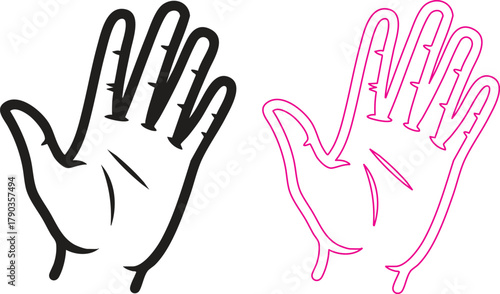 Two stylized hands one black and one pink symbol of support or disagreement illustration