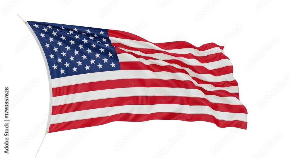 Obraz premium Waving American Flag with Stars and Stripes on a White Background in High-Quality Detail