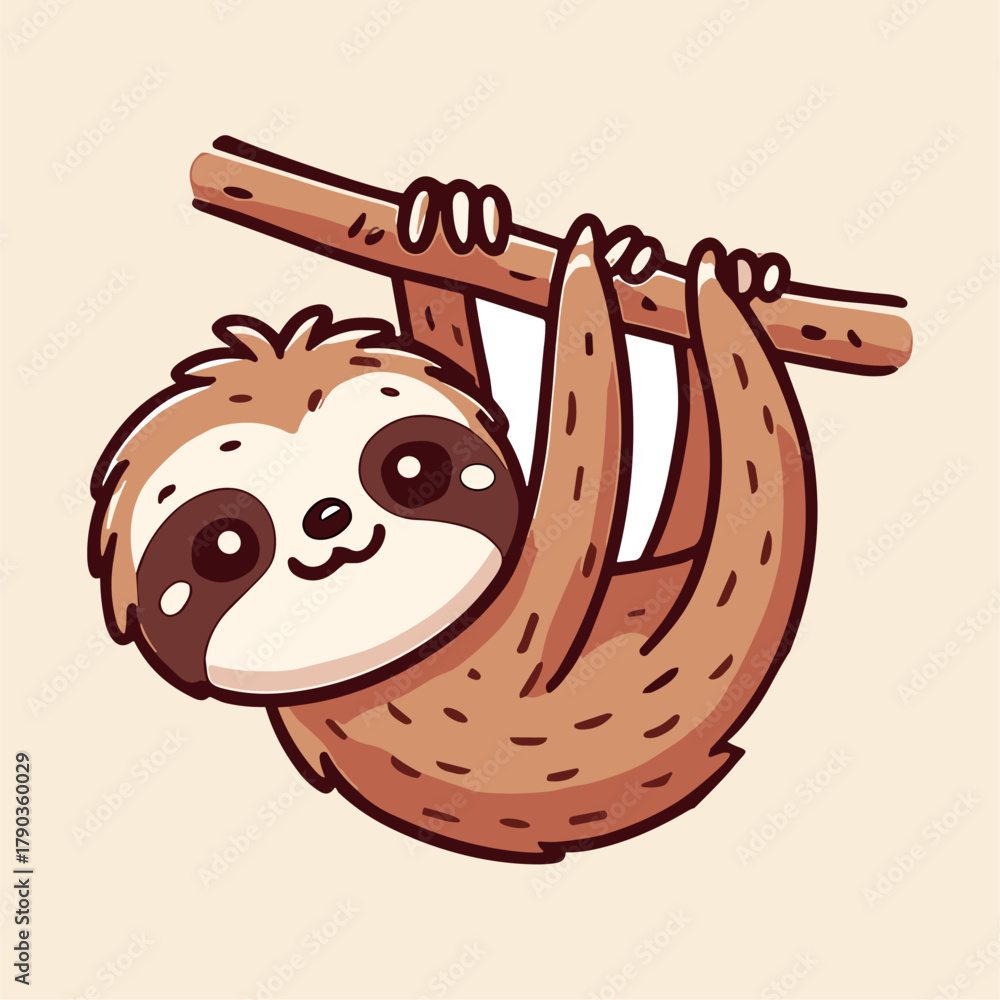 Obraz premium Cute sloth cartoon mascot on a branch.