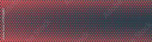 Checkered dash dynamic structure halftone pattern ultra wide 32:9 aspect ratio red black vector conceptual abstract background. Half tone panoramic ultrawide format futuristic technology backdrop