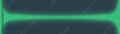 Hexagonal grid halftone pattern long divider ultra wide 32:9 aspect ratio turquoise vector futuristic technology eye-catching abstract background. Half tone graphics widescreen format abstraction