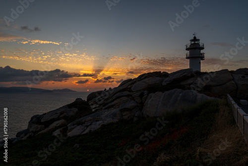 Sunset at the Punta Roncadoira Lighthouse, Lugo. Galicia. Spain.