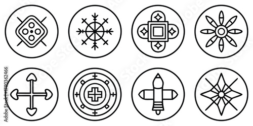 Collection of abstract geometric icons in black and white