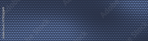 Twinkling stars halftone pattern smooth blurred fluid texture ultra wide 32:9 aspect ratio navy blue vector abstract background. Half tone graphic blink star shapes grid ultrawide format backdrop