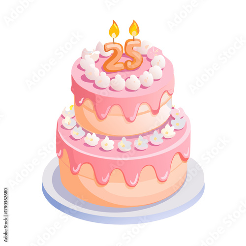 Sweet Celebration: A vibrant, two-tiered birthday cake adorned with delectable frosting and lit candles, a symbol of joy and a milestone achieved. 