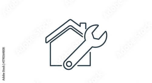 Home repair and maintenance icon with a house and wrench symbolizing property upkeep.