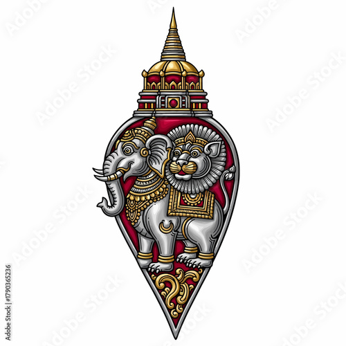 Majestic Sri Lankan Emblem Featuring a Lion and Elephant for Cultural Celebration, Heritage Designs, or Travel Promotion, Symbolizing Strength and Tradition
