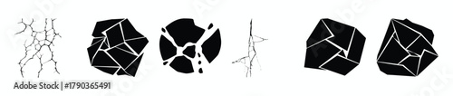Collection of Abstract Cracked and Shattered Geometric Shapes and Textures