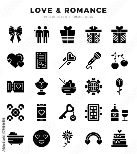 Love & Romance Icon Pack 25 Vector Symbols for Web Design.