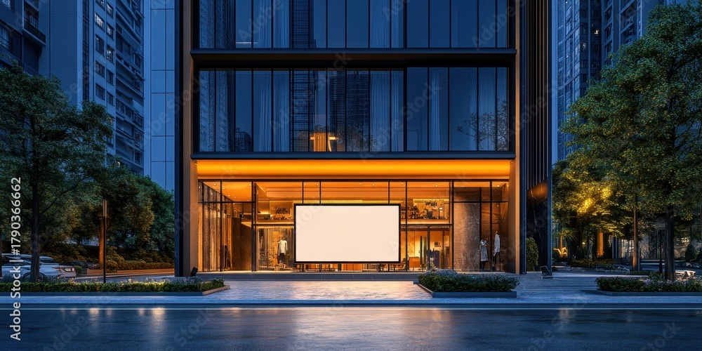 Obraz premium Blank billboard mockup on modern building.