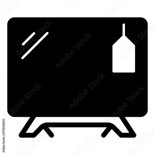 Widescreen TV display from stock solid icon, cyber monday concept. Vector graphics. Monitor with price tag, technology sign on white background, style icon mobile or web design.