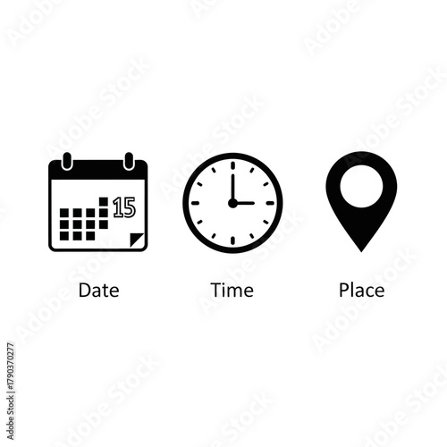 date time place location planning icons set