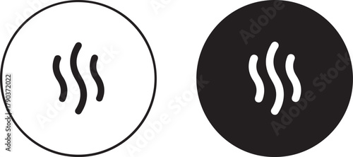 Steam waves icon showing hot vapor, smell, or heat symbols in two variations, black outline and white fill, on clean backgrounds.