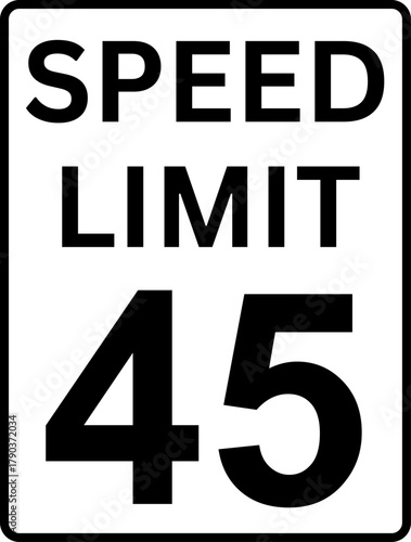 Speed limit 45 mph sign vector, Speed limit 45 traffic sign