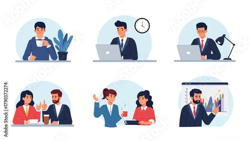 Business Professional Avatar Set Team Collaboration Data Presentation Vector