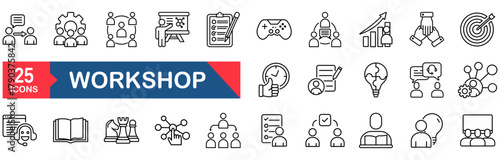 Workshop icon set. Vector Illustration concept relate to icon of team, building, collaboration, training, activity, group, challenge, teamwork